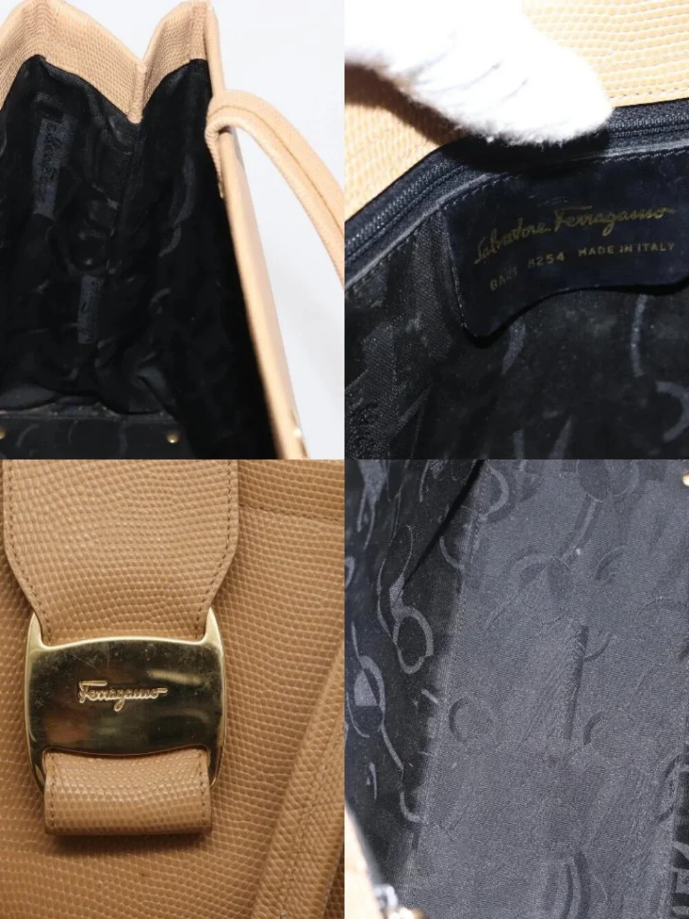 Salvatore Ferragamo Vala Tote Bag Leather Beige Gold Auth ka1447